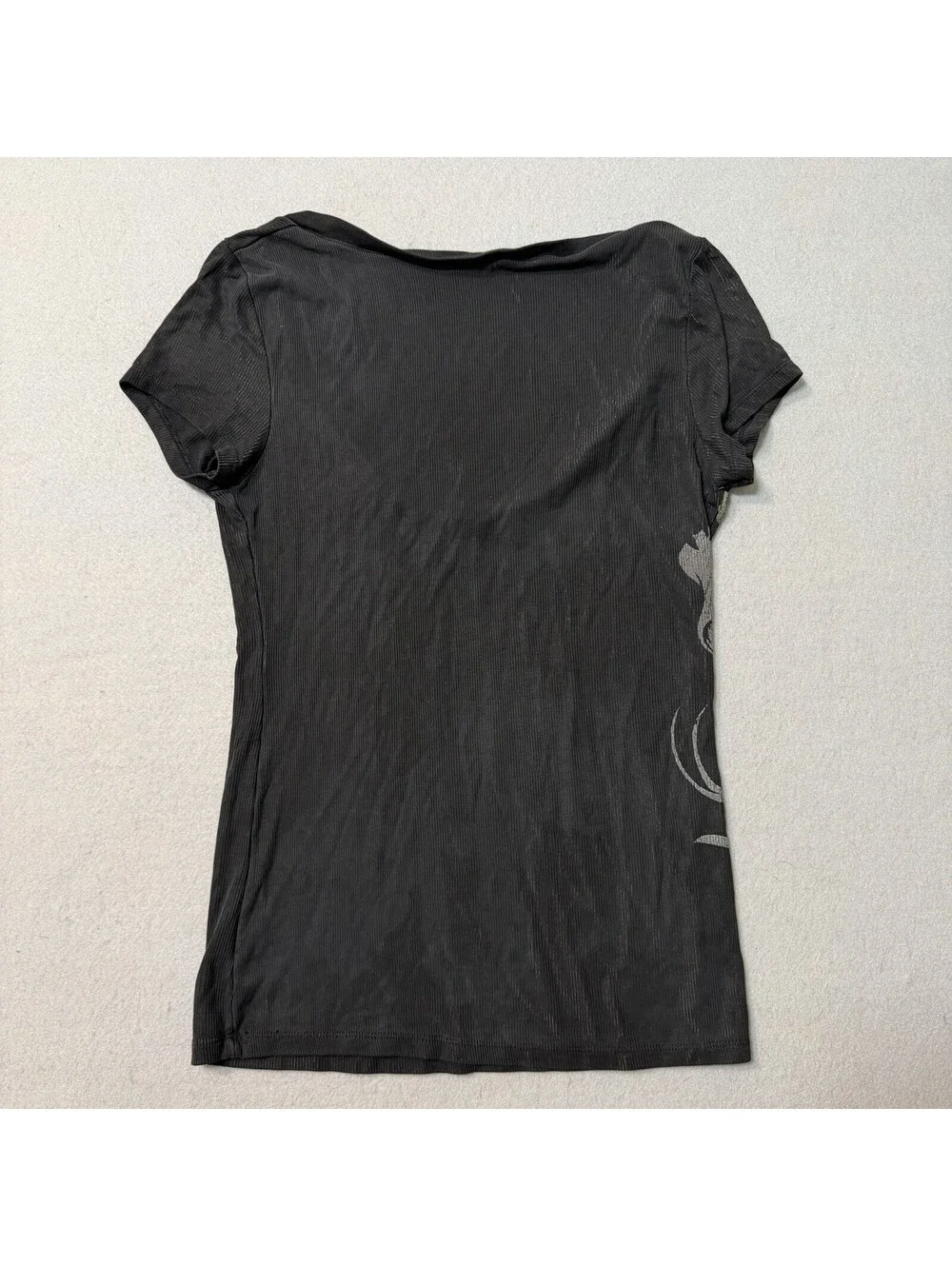 Vintage Y2K Blue Tattoo Made in USA Scoop Neck Tee Charcoal Rose True Love Top